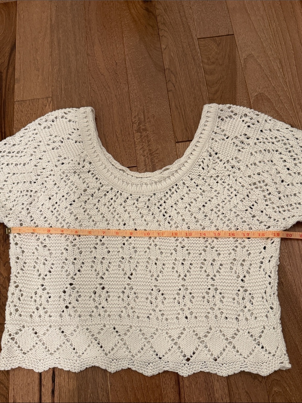 Vintage 90s Truly 100% Cotton crochet cropped scoop neck sweater top S M - Picture 3 of 5